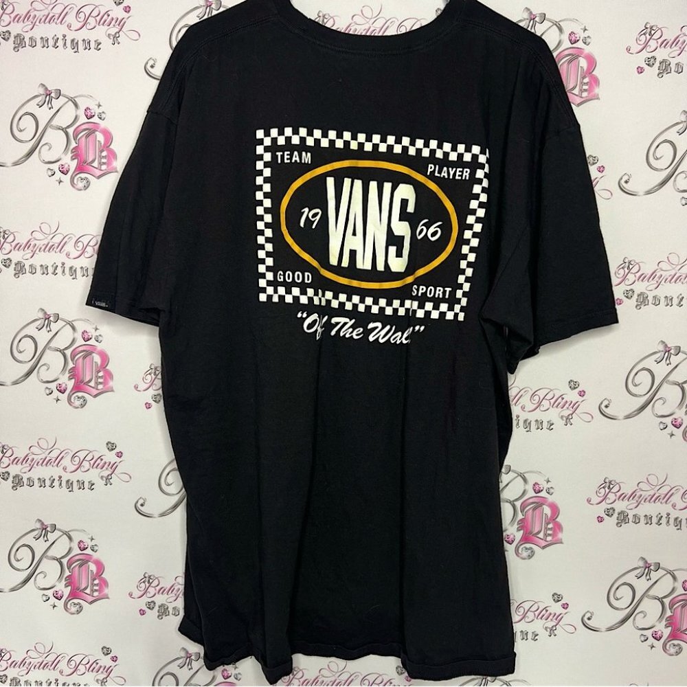 Vans tshirt checkerboard white yellow black decal logo front and back skater